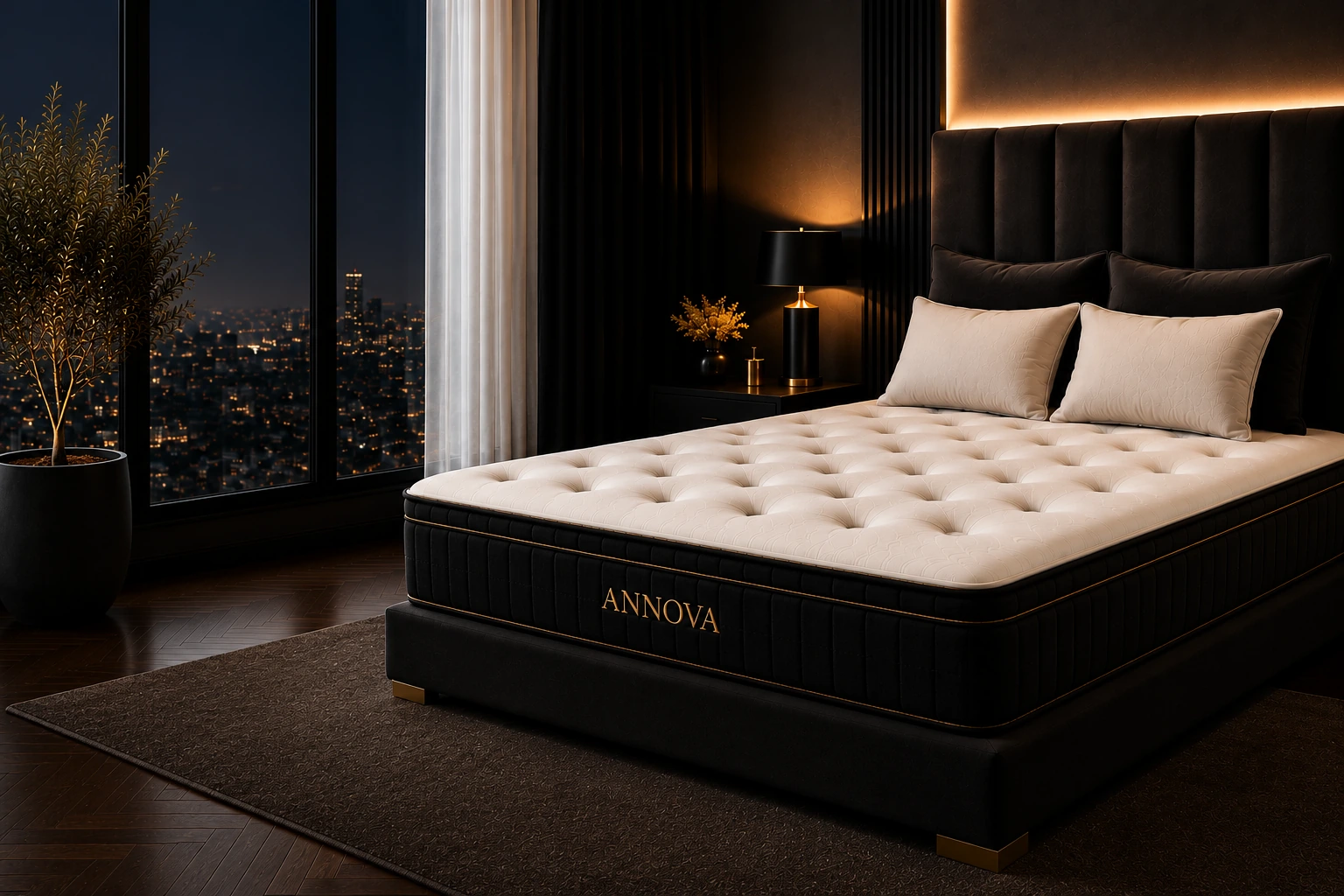 Annova Mattress in a refined, warmly lit bedroom