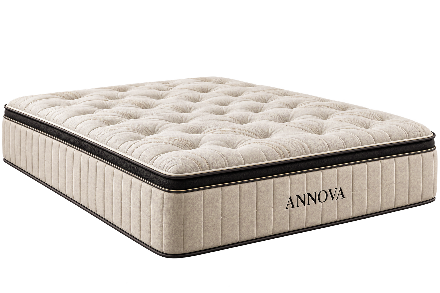 Annova mattress with ivory top and side panels with black trim